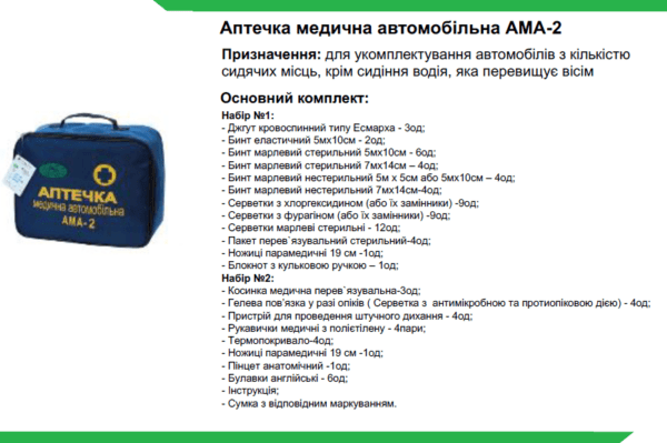 Аптечка медична автомобільна АМА-2 основний комплект